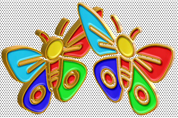 3D Butterfly Isometric Golden Line Color