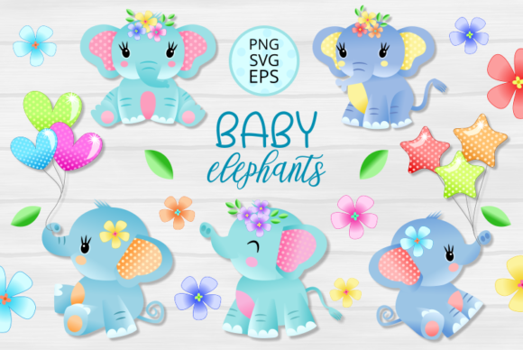 Adorable Baby Elephants - Vector Clipart