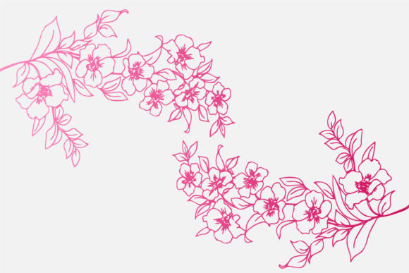 Pink Cherry Blossom Branch Line Art