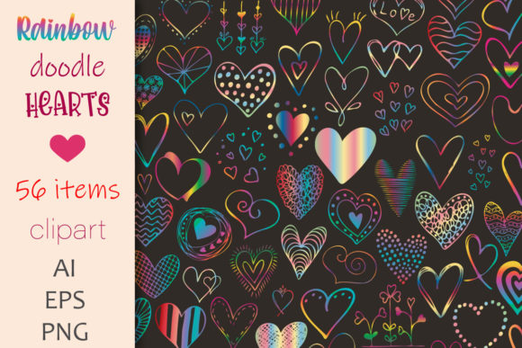 Rainbow Doodle Hearts Collection