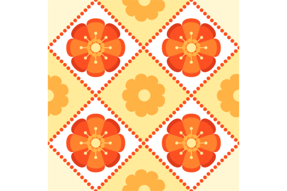 Square Tiles with Red Flowers: A Bold Decorative Pattern