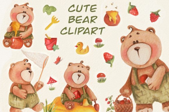 Summer Teddy Bear Watercolor Clipart Png