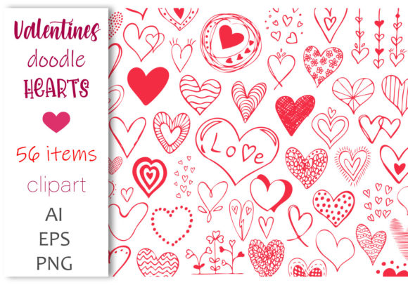 Valentines Red Doodle Hearts