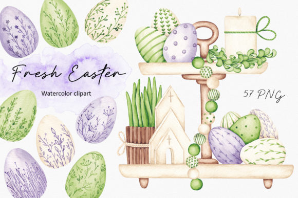 Watercolor Clipart “Fresh Easter” for Creative Projects