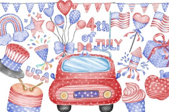 Watercolor Elements Set for 4th of July