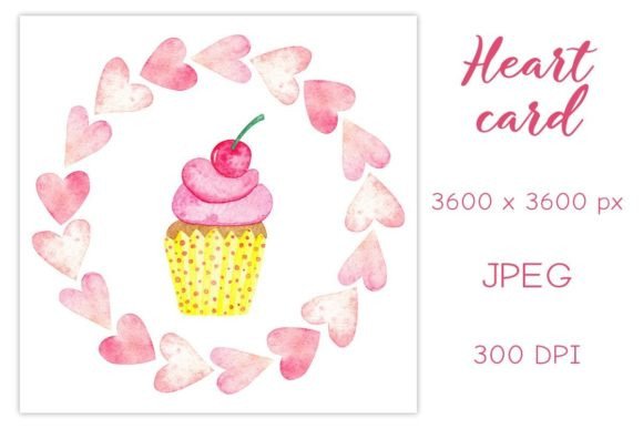 Watercolor Sublimation Hearts Cupcake Design